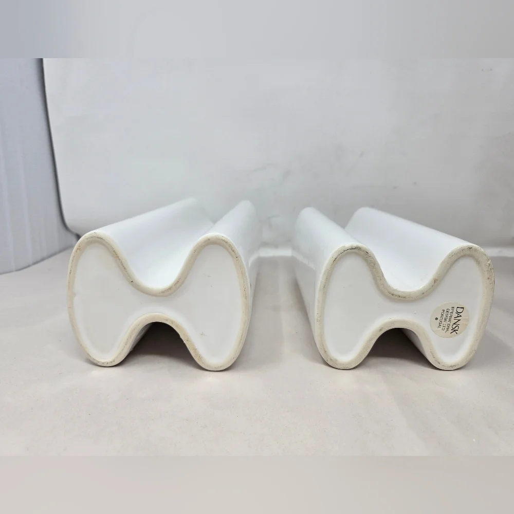 Vintage Dansk White Ceramic Pair of Double Vases Style Modernist Curvaceous
